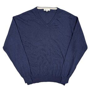 Peter Millar Merino Wool Silk Sweater V-Neck Knit Pullover Blue Large